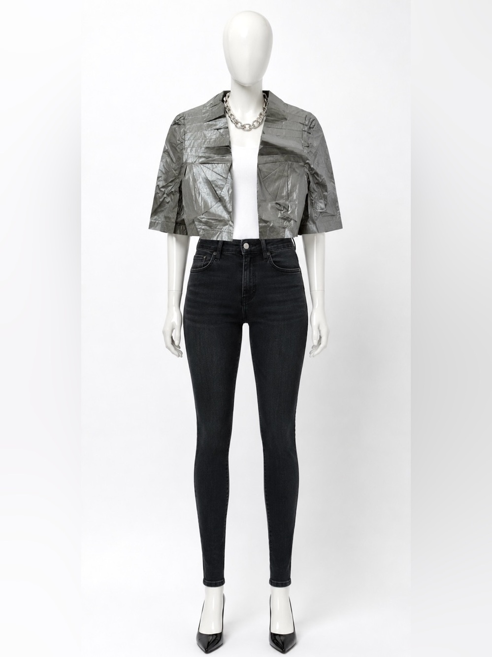 Ports 1961 Cropped Bamboo Runway Bolero Ruffle Front Jacket - Picture 1 of 11